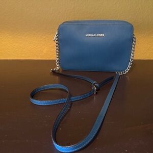 Michael Kors Blue Jet Set Saffiano Leather Crossbody Bag